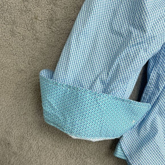NWOT Nick Graham Men's L Stretch Modern Fit Dress Shirt Blue Pattern - Picture 9 of 10